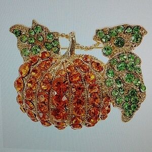 Monet Gold Tone Pumpkin Multi Colored Glass Brooch